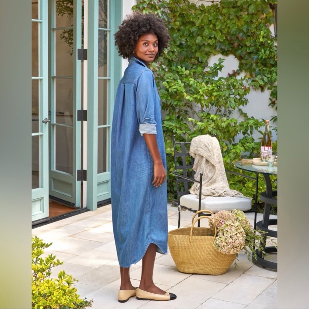 frank & eileen rory maxi shirt dress famous denim vintage stonewashed indigo L - Picture 2 of 10